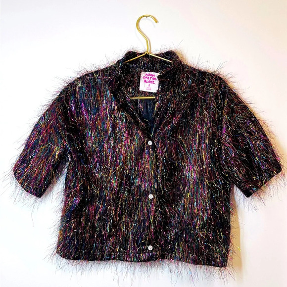 Tinsel Short Sleeve Blouse Multicolor Adam Dalton Blake holiday eras - Picture 1 of 6